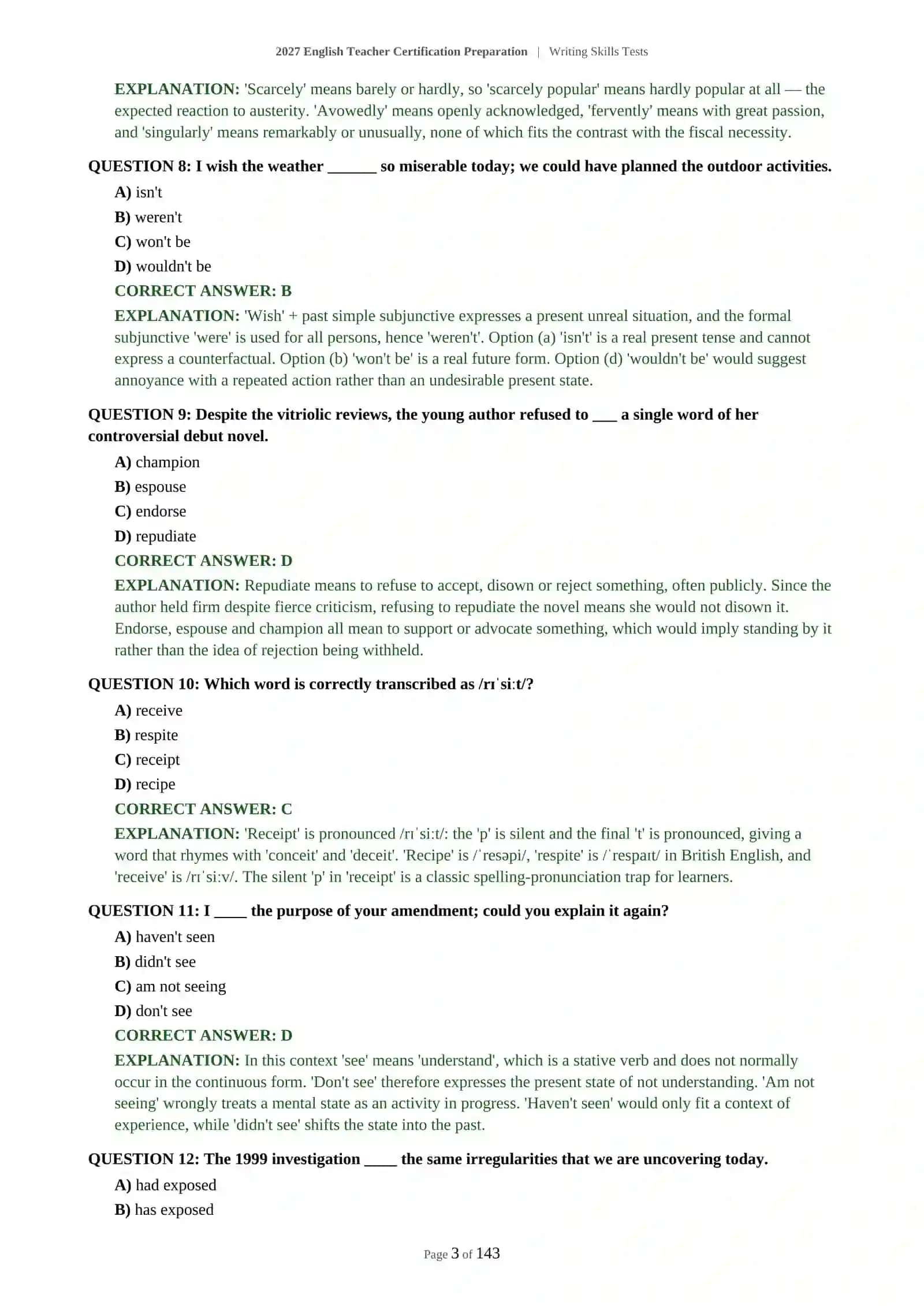 English Teacher Certification Preparation | Writing Skills Tests 4