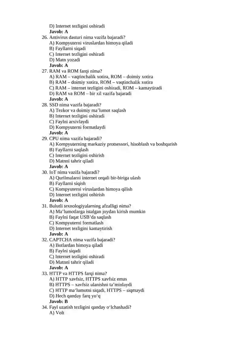 Axborot texnologiyalari test 4