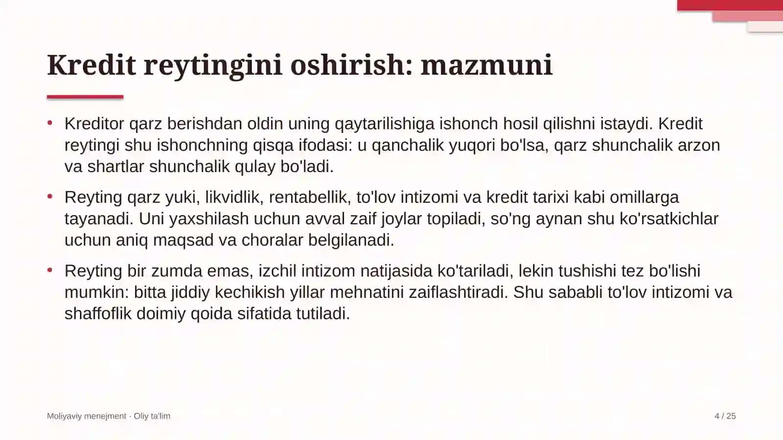 Sanoatda kredit reytingini oshirish 4
