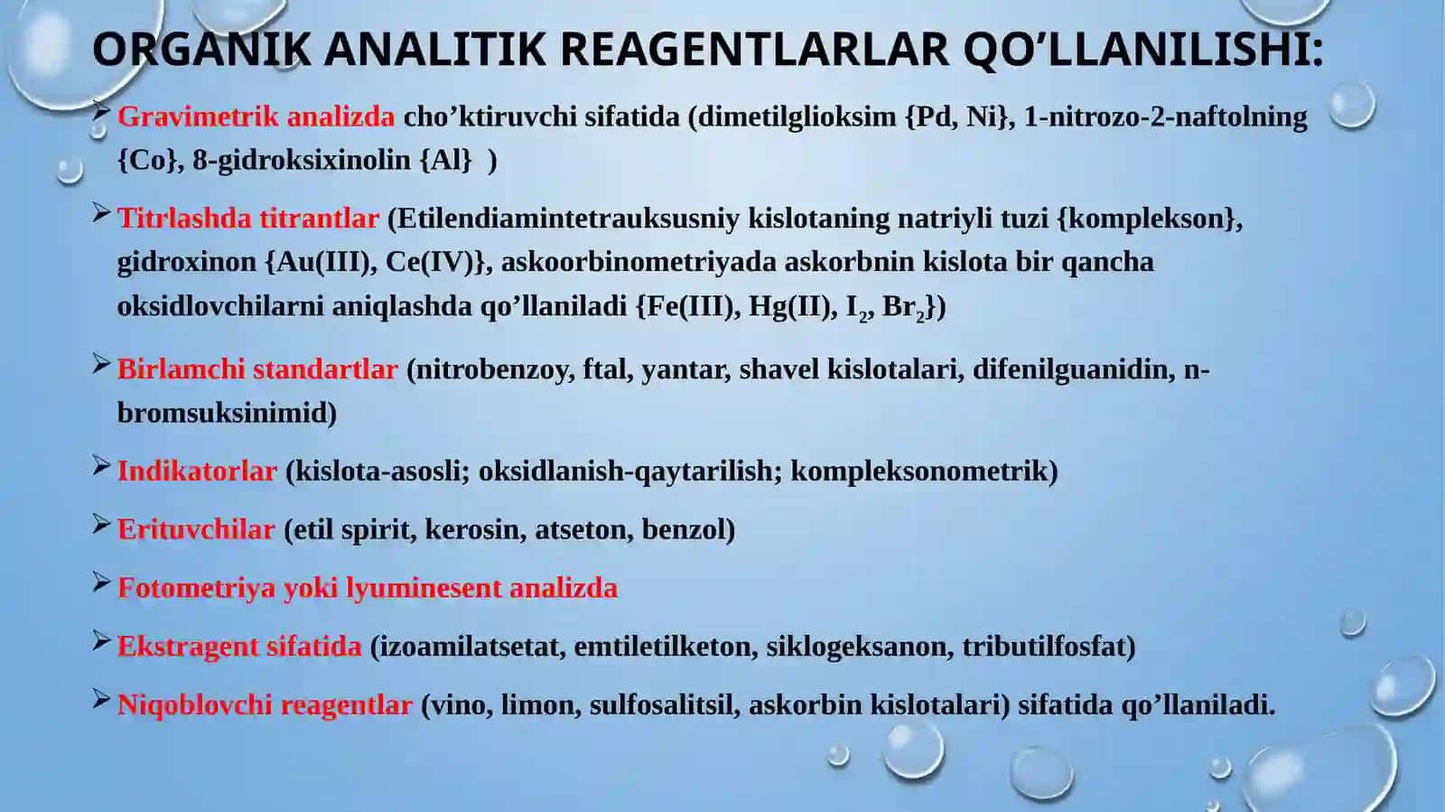 ANALITIK KIMYODA ORGANIK REAGENTLARNING QO’LLANILISHI 4