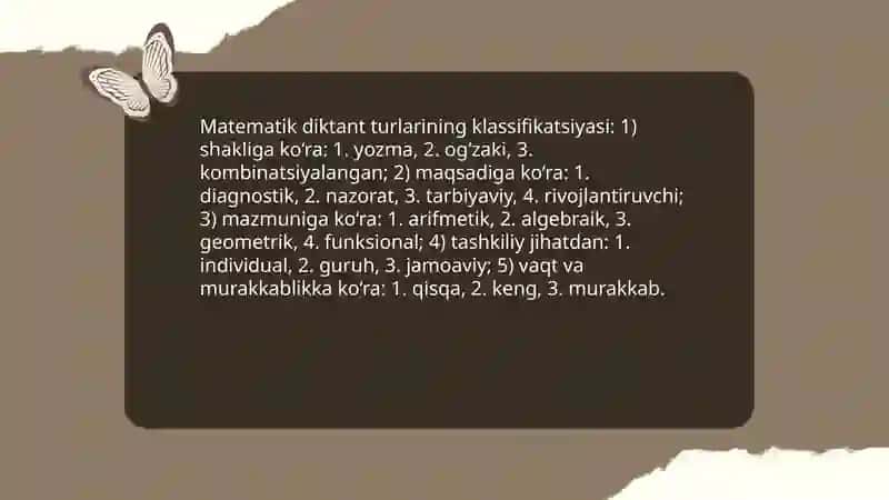 Matematika darslarida matematik diktantni tashkil etish va turlari 4