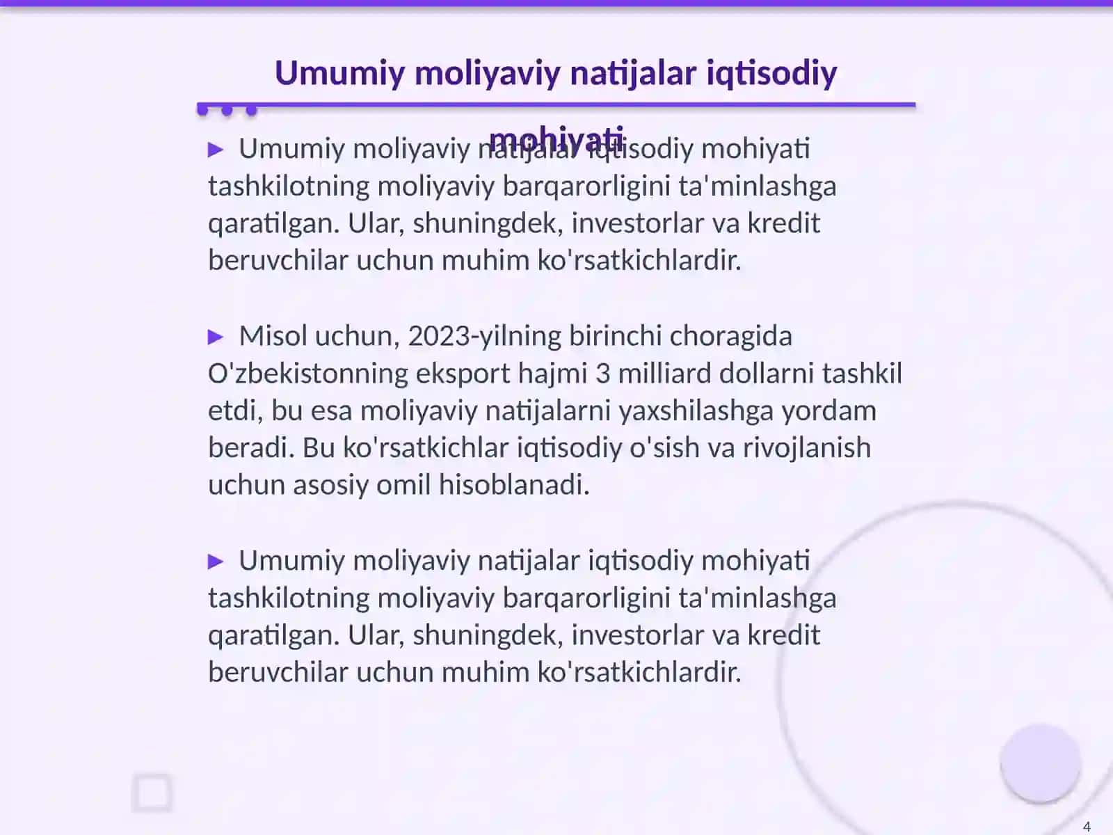 Umumiy moliyaviy natijalarning tarkibi VA tuzulishini tahlili 4