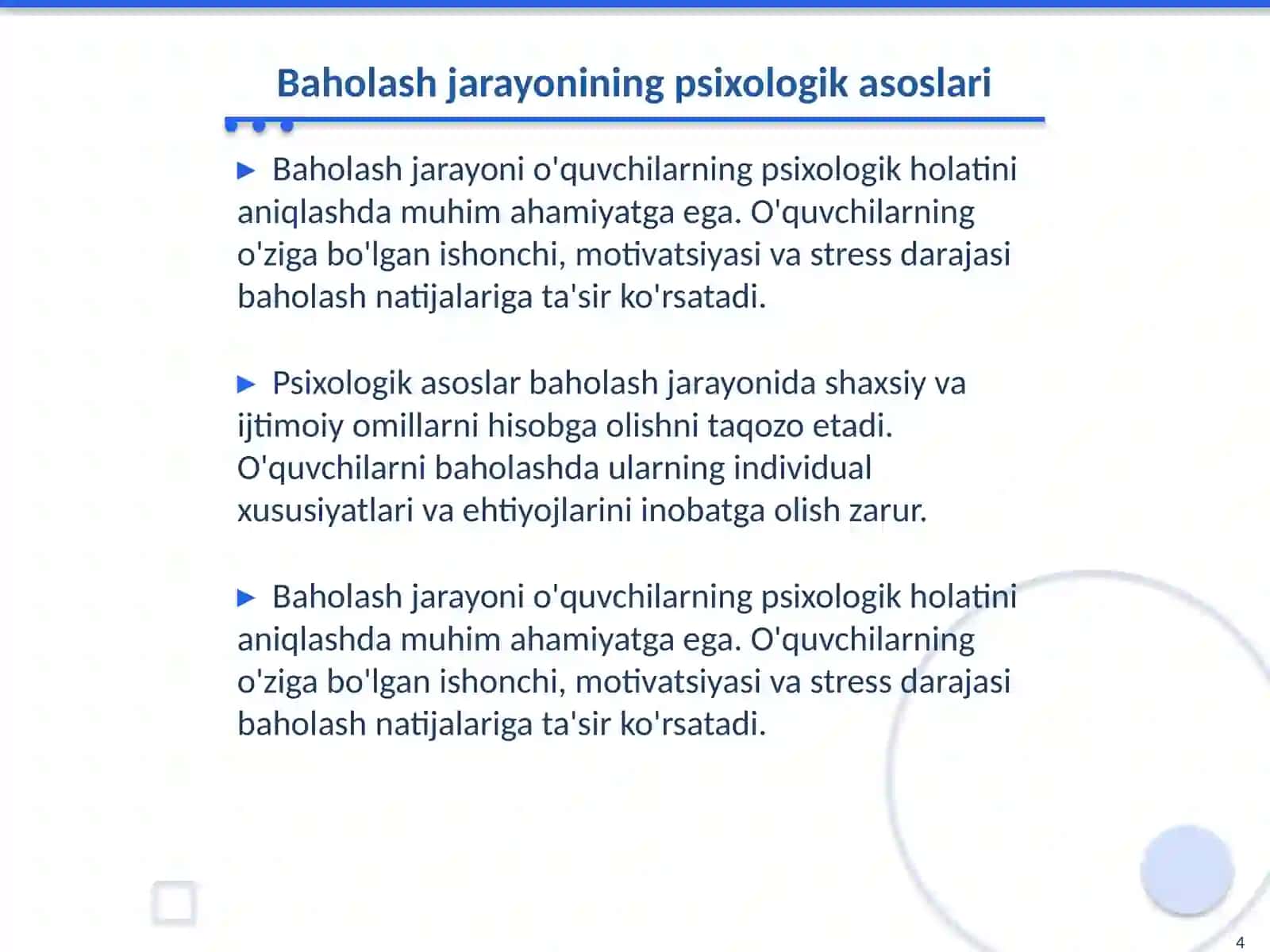 Pedagogik baholash psixologiyasi 4