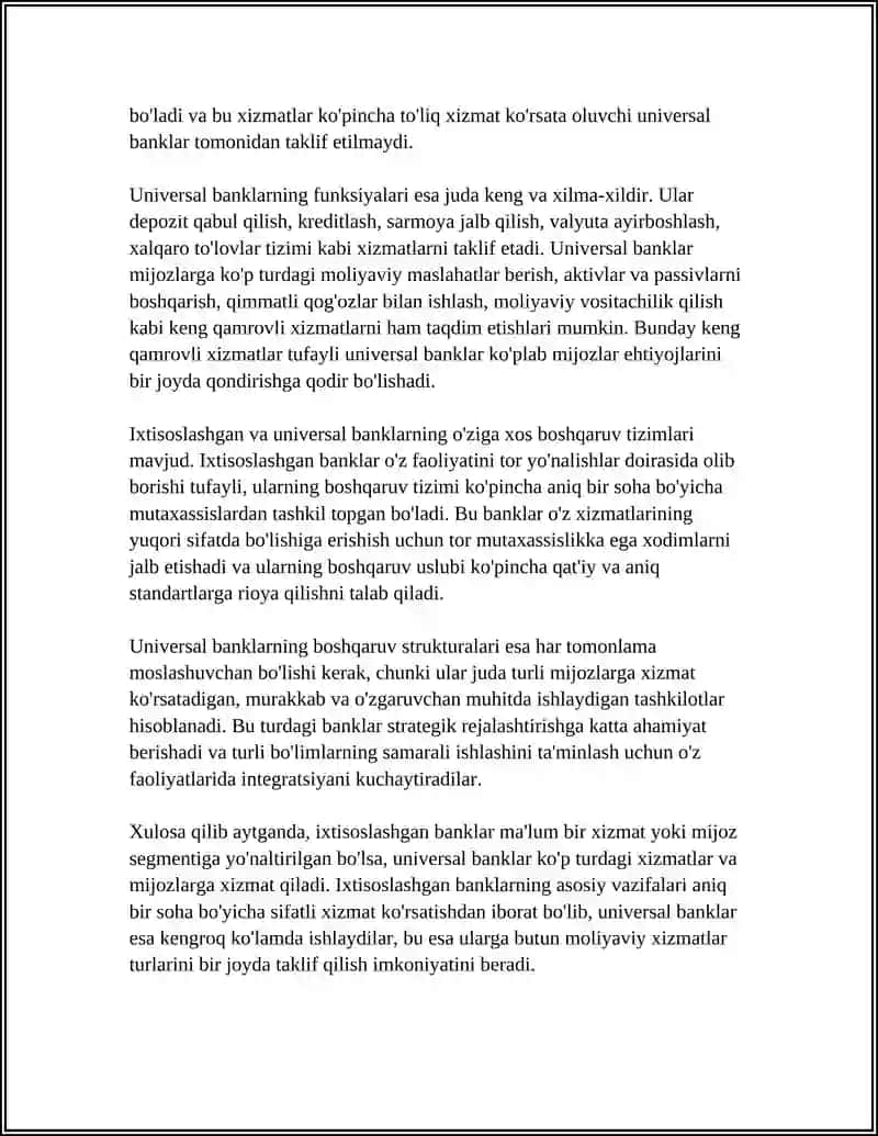 IXTISOSLASHGAN VA UNIVERSAL BANKLAR FAOLIYATI 4