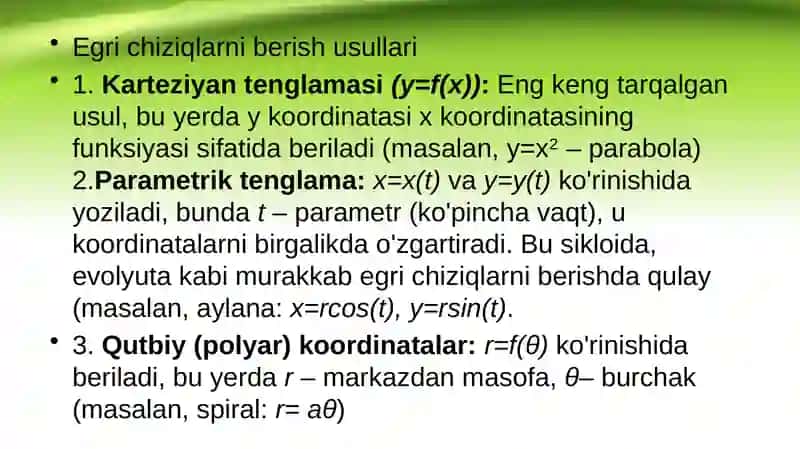 Egri chiziq va ularning berilish usullari 4