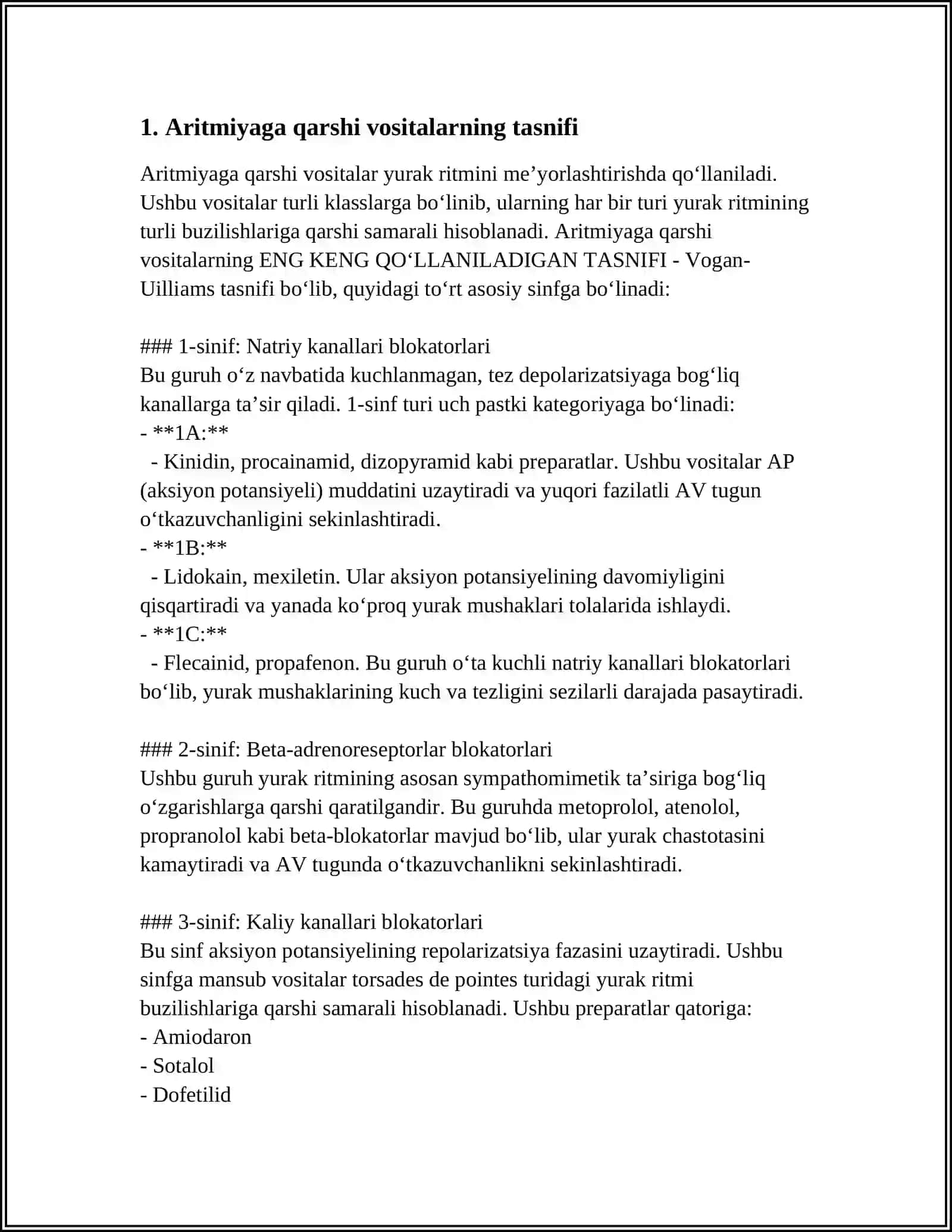ARITMIYAGA QARSHI VOSITALAR HAQIDA TUSHUNCHA VA ULARNING XOSSALARI DORI PRETMENTLARINING QO'LLANISHI 4