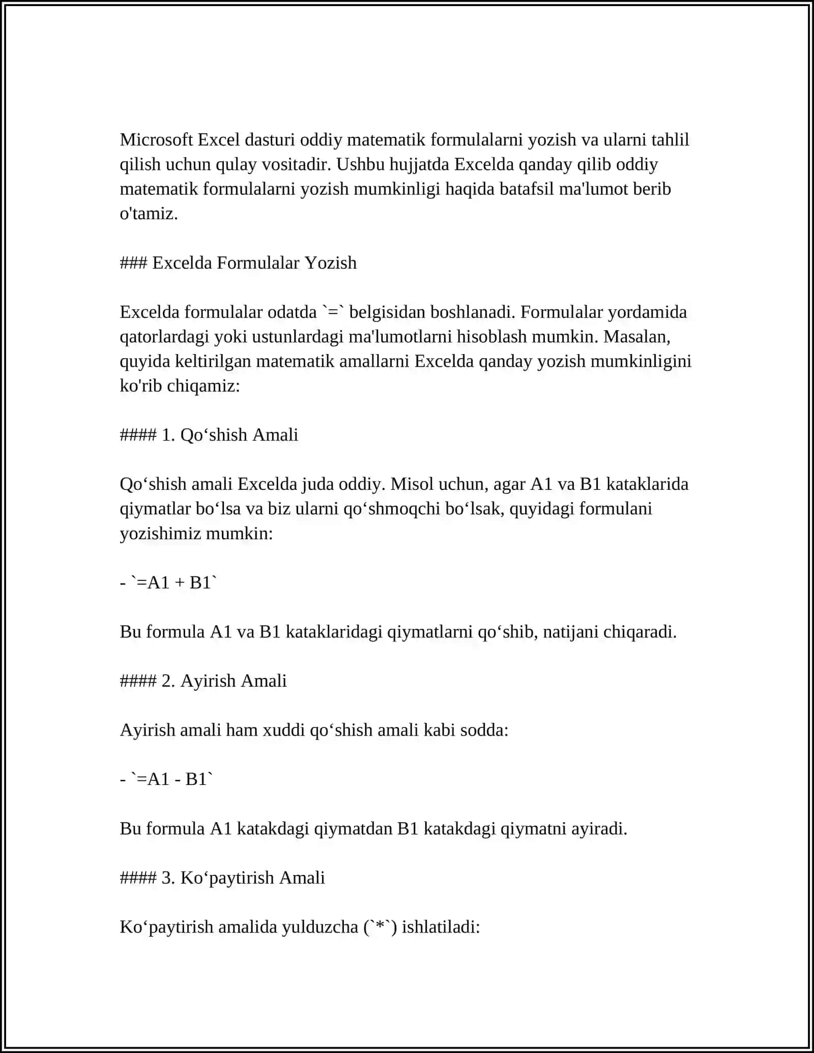 Excelda funksiyalardan foydalanish asoslari 4