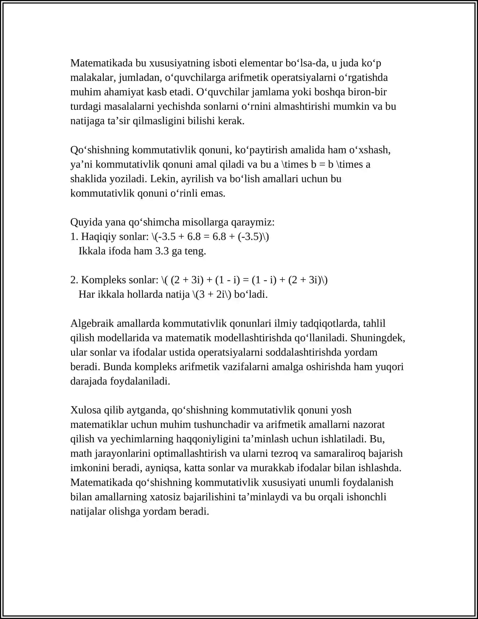 QOʻSHISH VA KOʻPAYTIRISH QONUNLARI 4