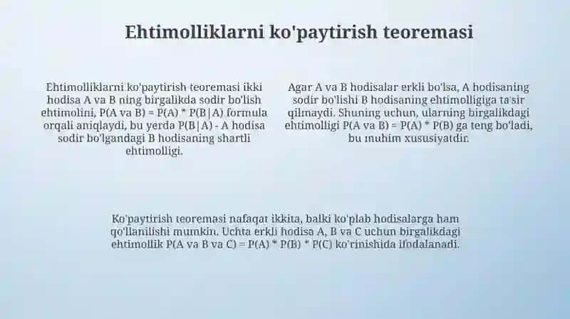 Ehtimollarni qo‘shish va ko‘paytirish teoremalari 4