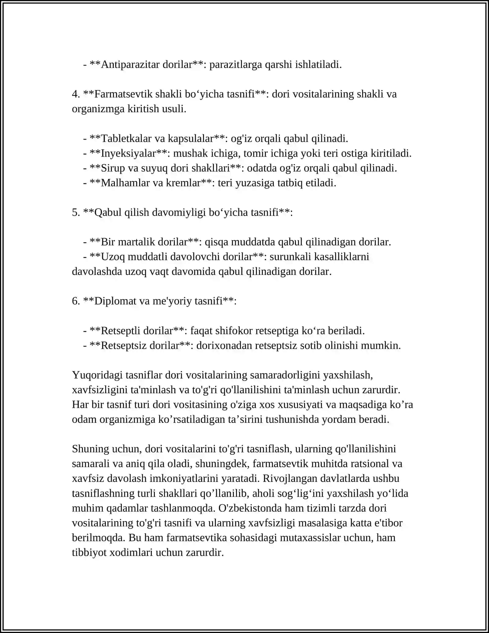 Dori Vositalarining Tasnifi 4