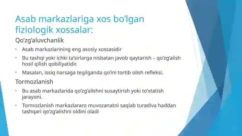 Asab markazi xossalari 4