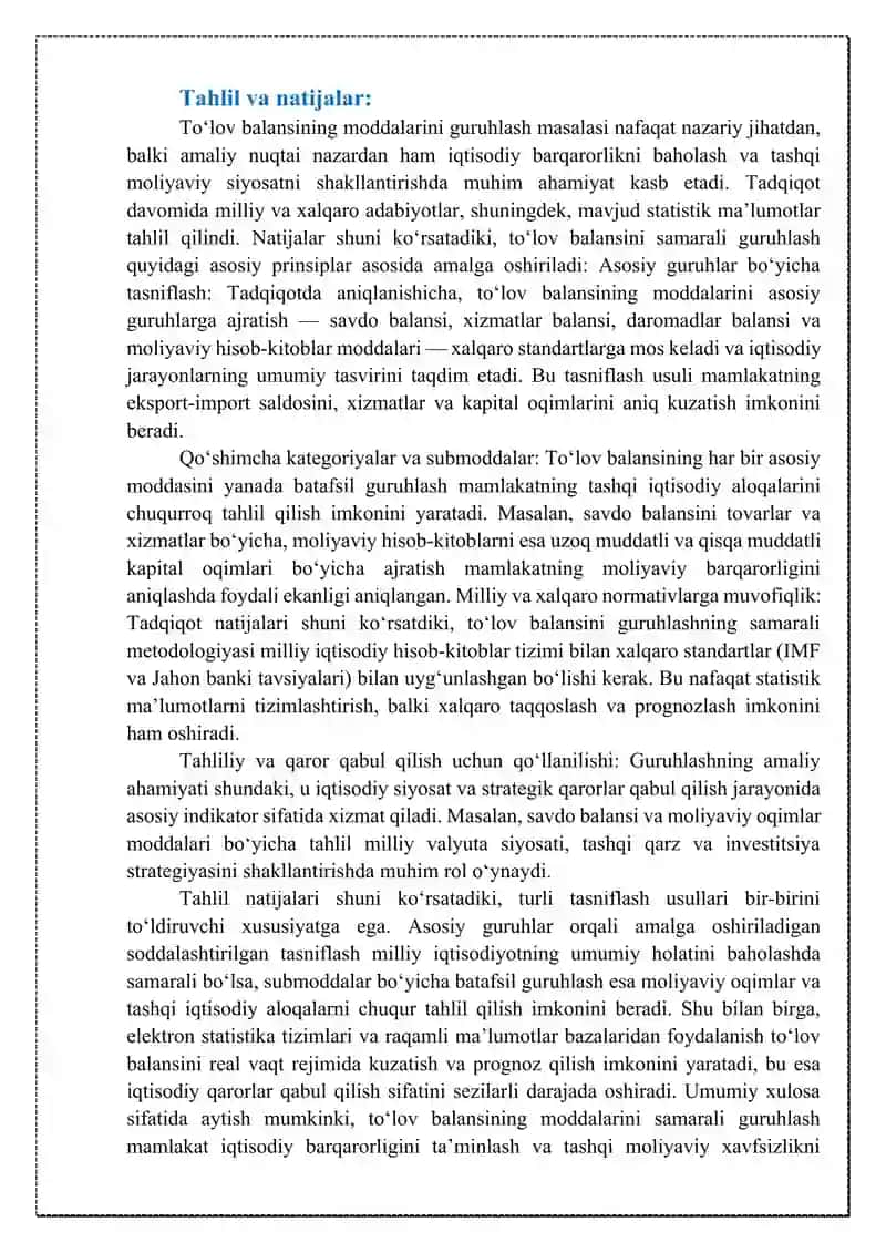To`lov balansi moddalarini guruhlash usullari 4