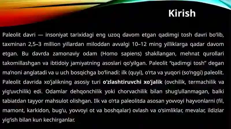 Paleolit davri xo’jaligi va moddiy madaniyati 4