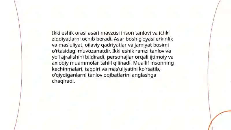 "Ikki eshik orasi" asari tahlili 4
