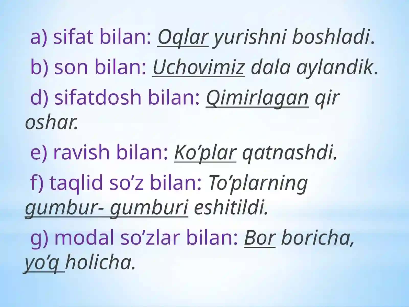 Gapning bosh bo’laklar ishlatish 4