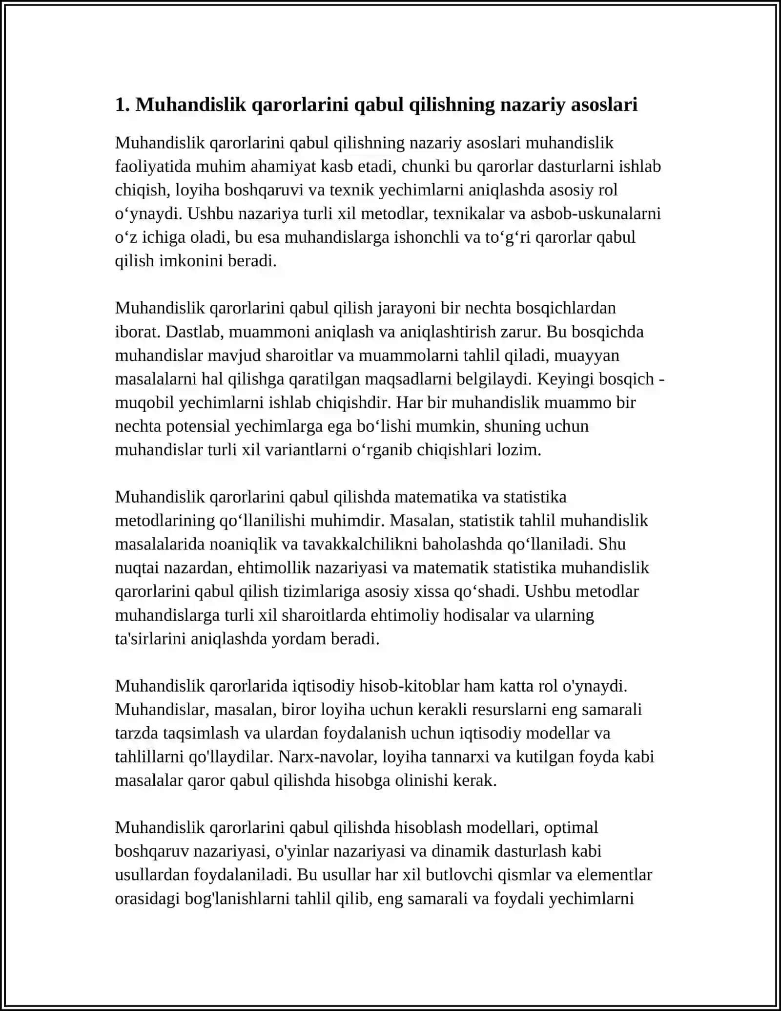 MUHANDISLIK FAOLIYATIDA QAROR QABUL QILISH 4