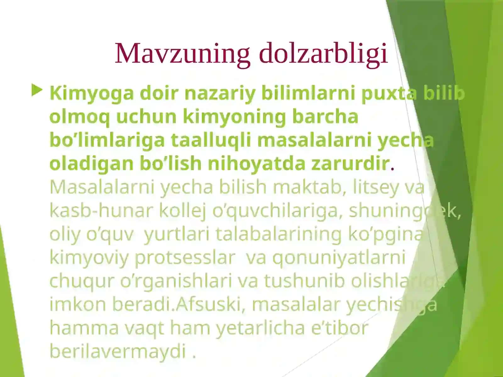 KIMYODAN EKSPERIMENTAL MASALALAR YECHISHNING AHAMIYATI 4