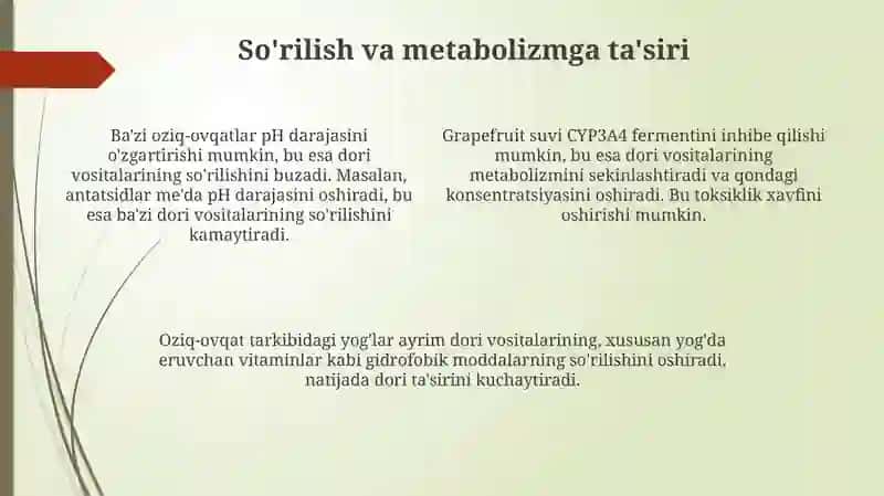 Dori moddalarning ovqat mahsulotlari bilan tasirlashuvi 4