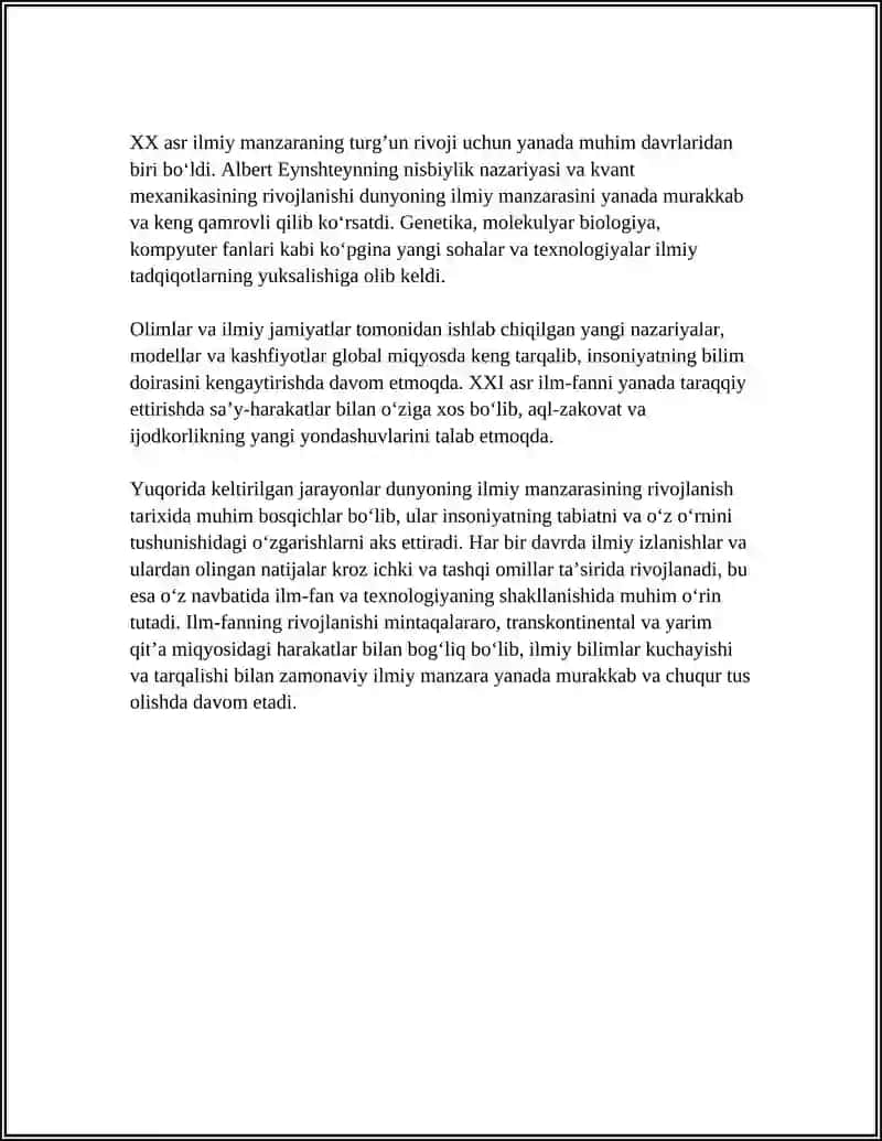 "DUNYONING ILMIY MANZARASI VA UNING EVOLYUTSIYASI" REFERAT 4