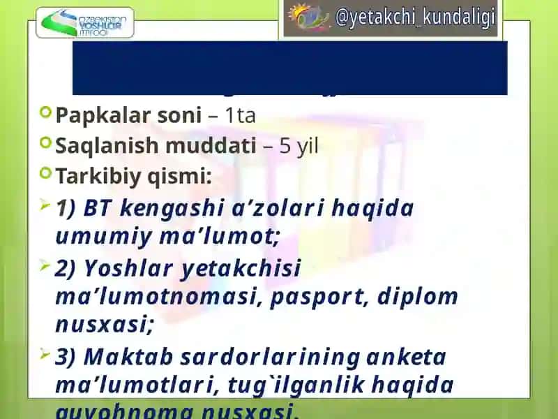 Yoshlar yetakchilarning ish hujjatlari 4