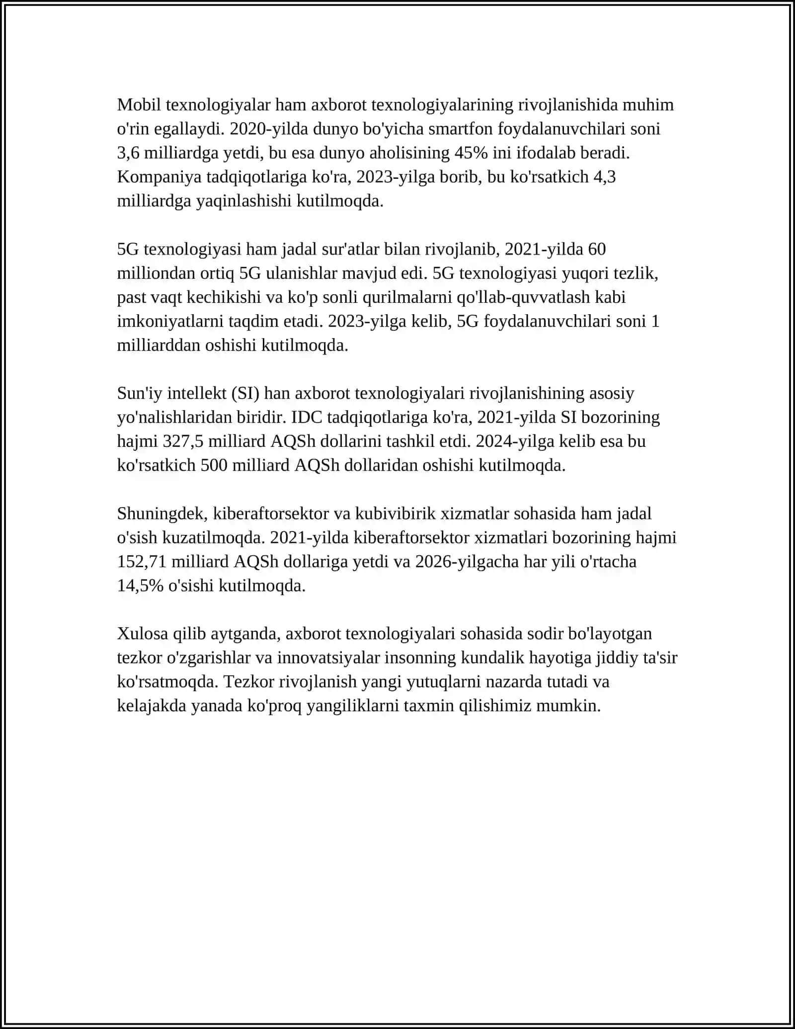 AXBOROT TEXNOLOGIYALARI MAVZUSIDA SLAYD 4