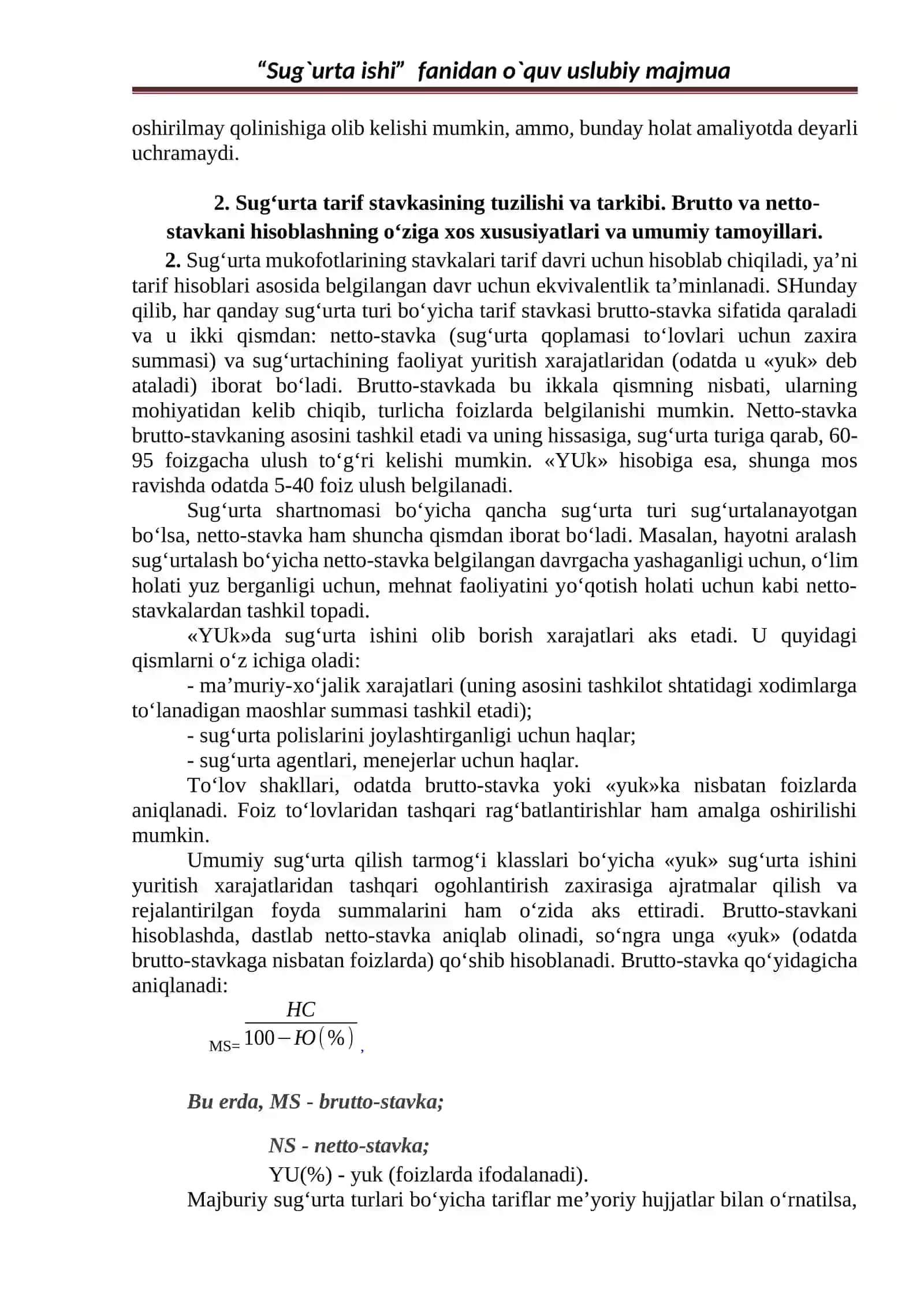 Sug`urta ishi o`quv uslubiy majmua 4