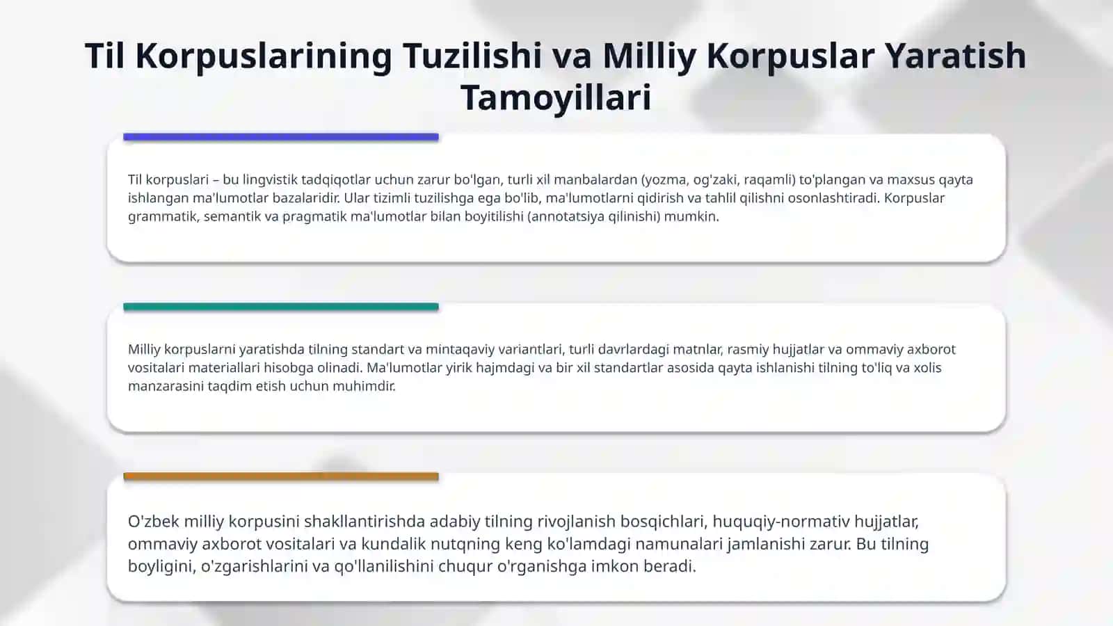 Til korpusi. Milliy va global lugʻatlar 4