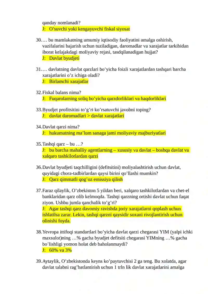 Iqtisodiy siyosat fanidan testlar 4