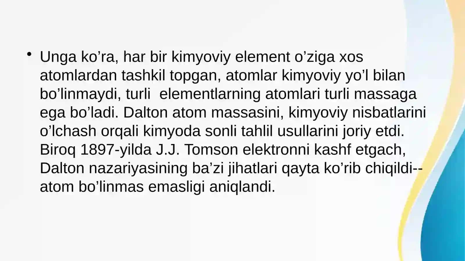 Mavzu: Dastlabki kimyoda atom element tushunchalari 4