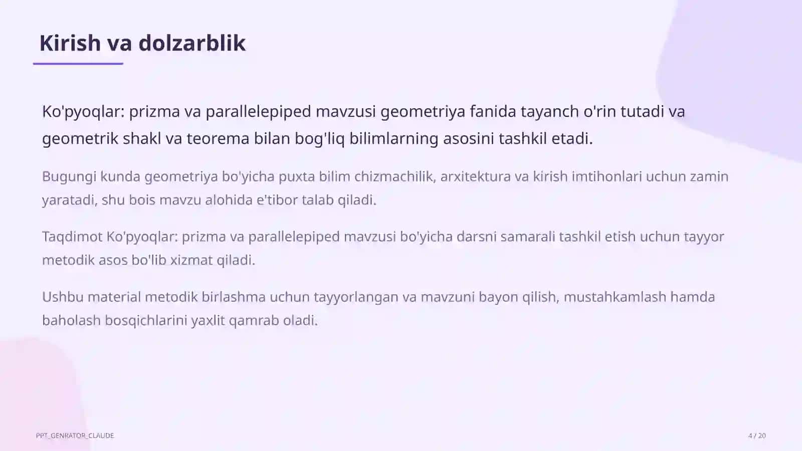 Ko'pyoqlar: prizma va parallelepiped (10-sinf) 4