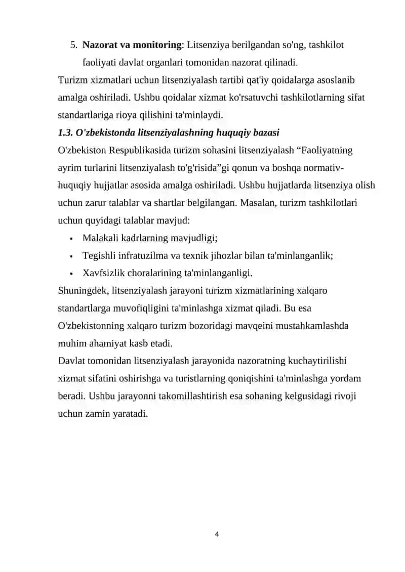 Turizm xizmatlarini litsenziyalashning huquqiy asoslari 4