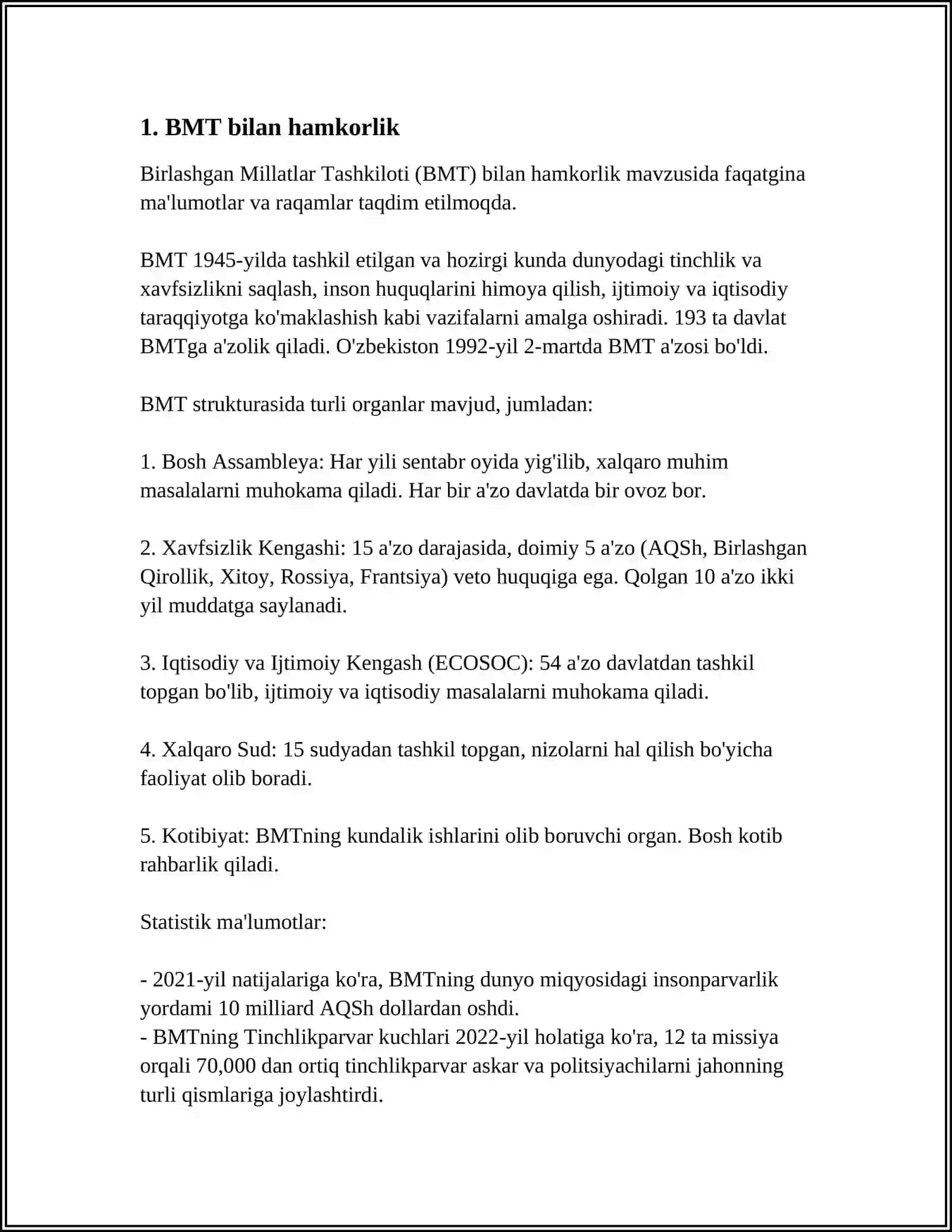 O'ZBEKISTONNING XALQARO TASHKILITLAR BILAN HAMKORLIK ALOQALARI 4