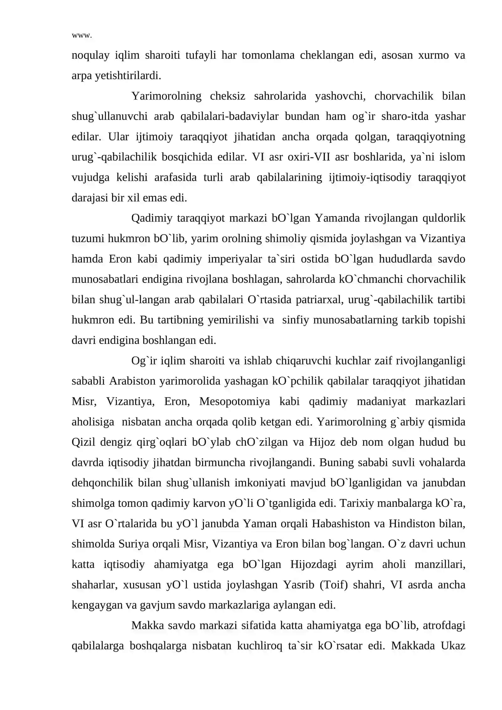 Islom dinining paydo bo`lgan ijtimoiy-tarixiy va g`oyaviy muhit 4