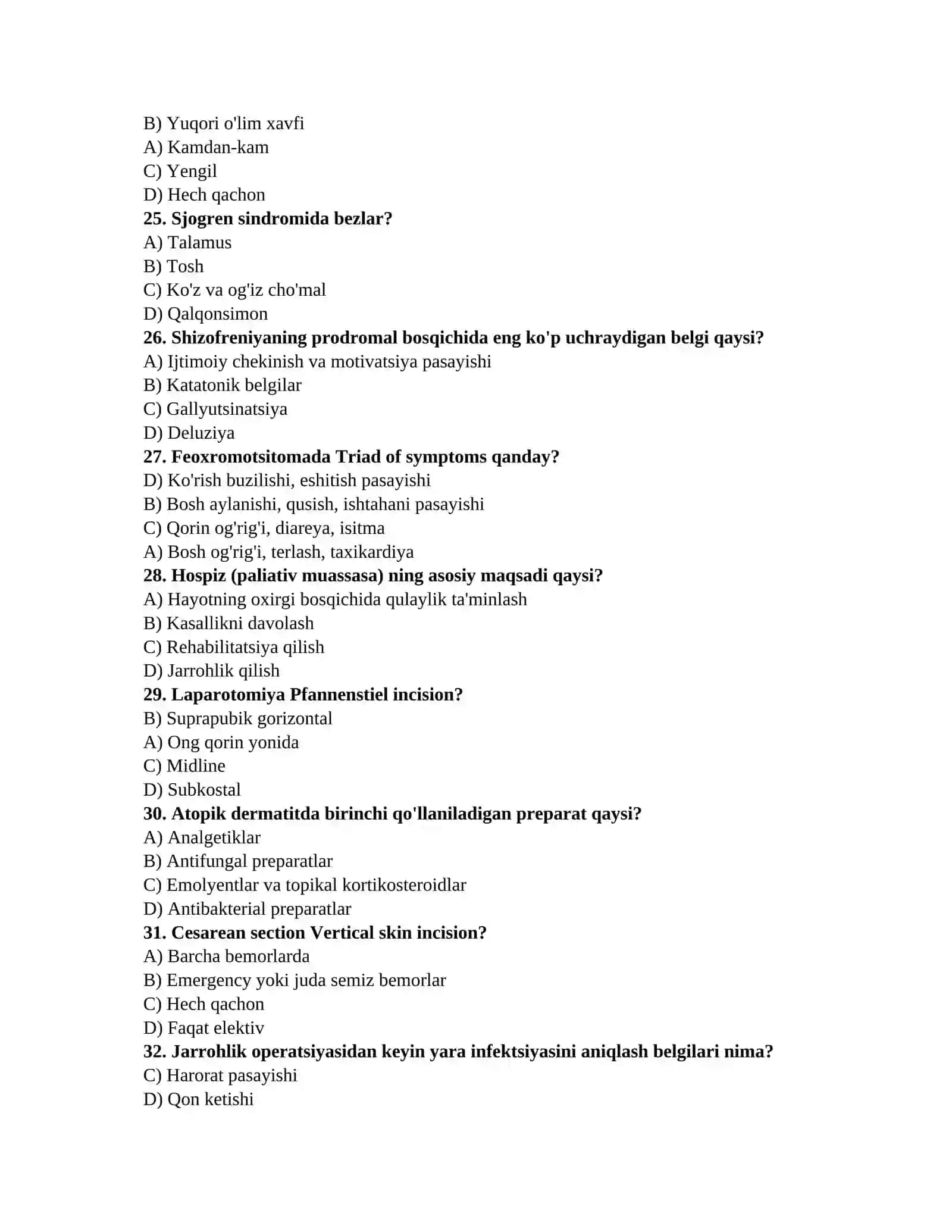 Shifokor attestatsiya testlari 4