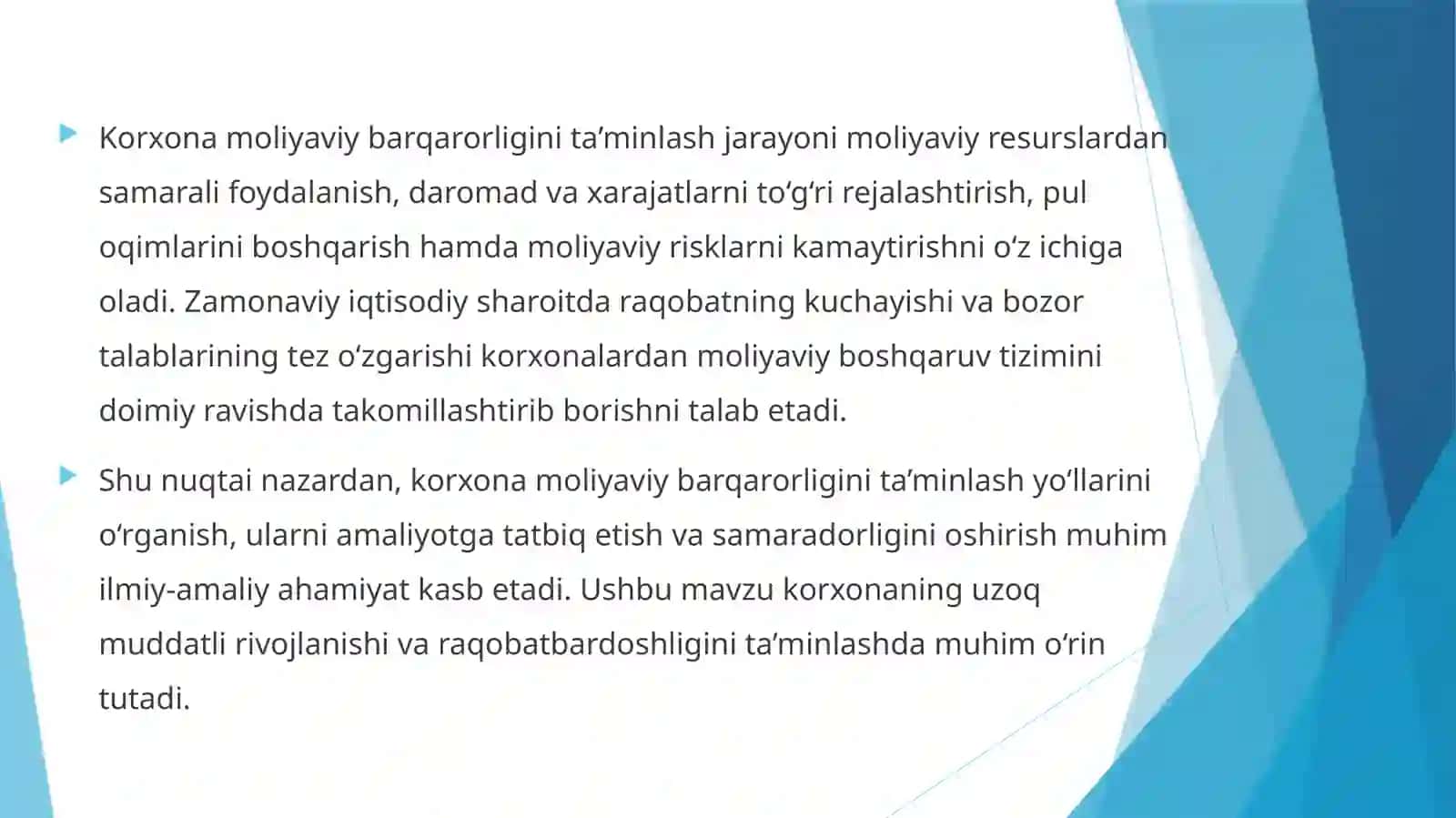 Korxona moliyaviy barqarorligini taminlash yo’llari 4