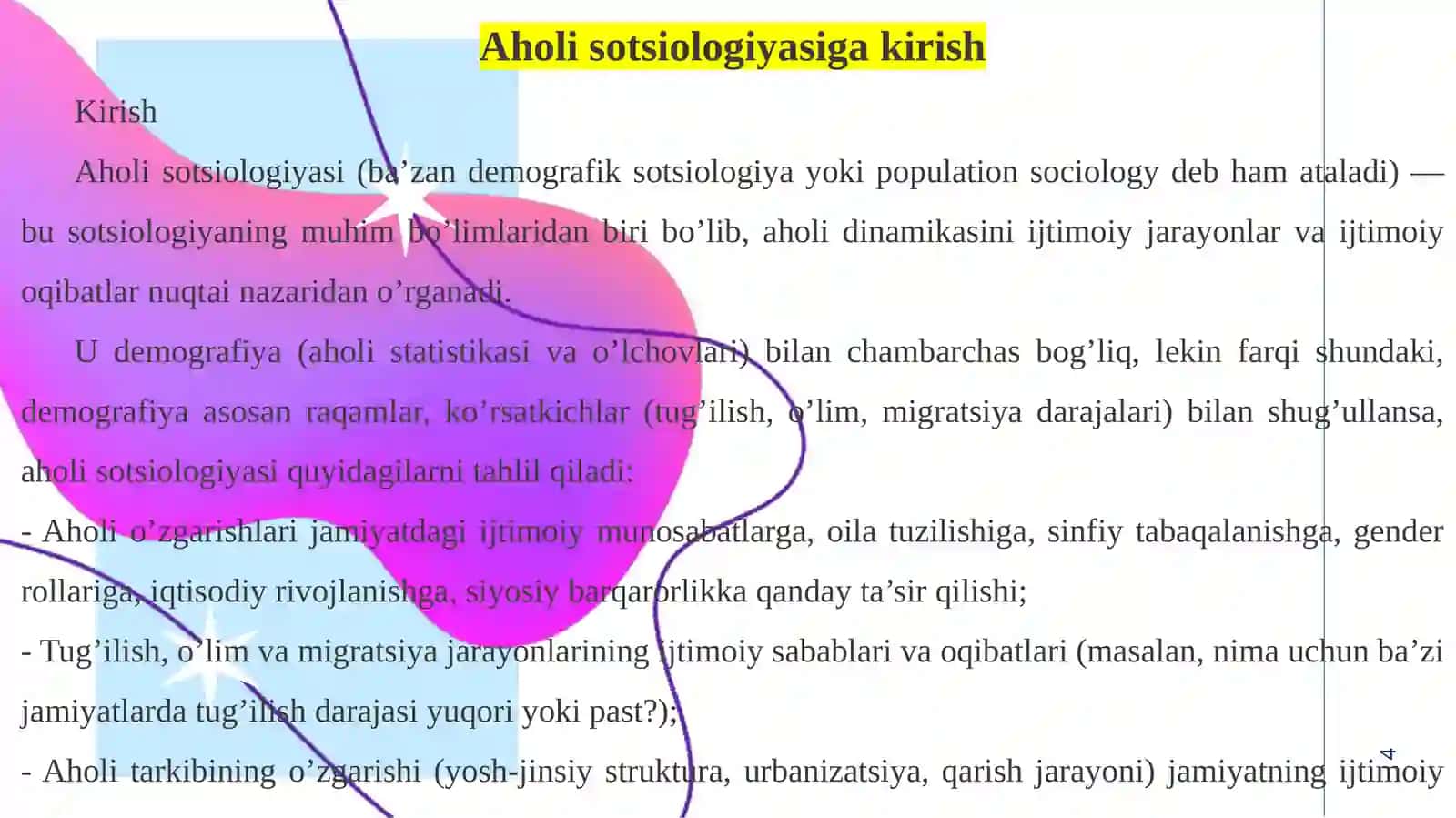 Aholi sotsiologiyasiga kirish 4