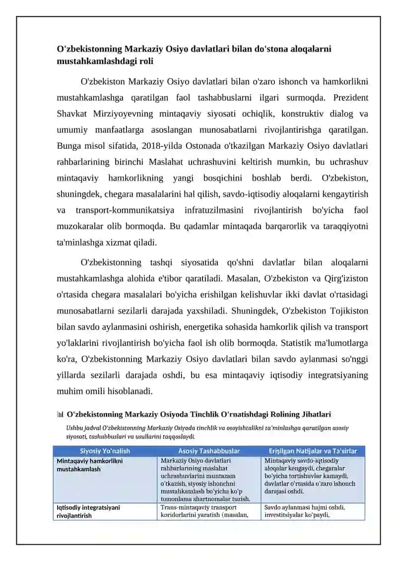 O‘zbekistonning Markaziy Osiyoda tinchlik va fuqarolikni ta’minlashdagi o‘rni 4