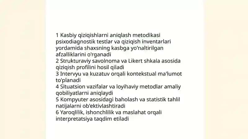 Kasbiy yo'nalganlik diagnostikasi 4