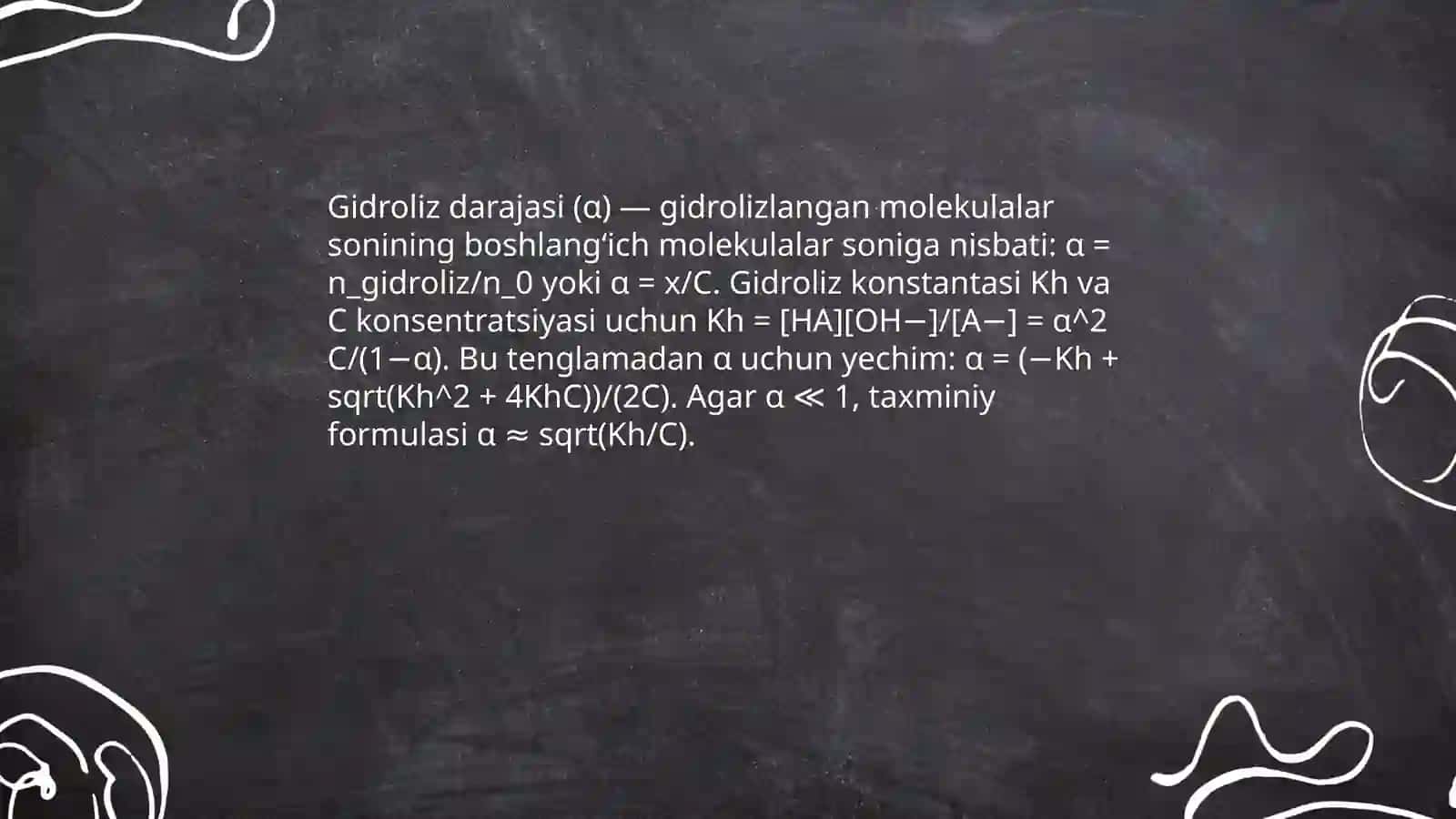 Gidroliz doimiysi va gidroliz darajasini hisoblash 4
