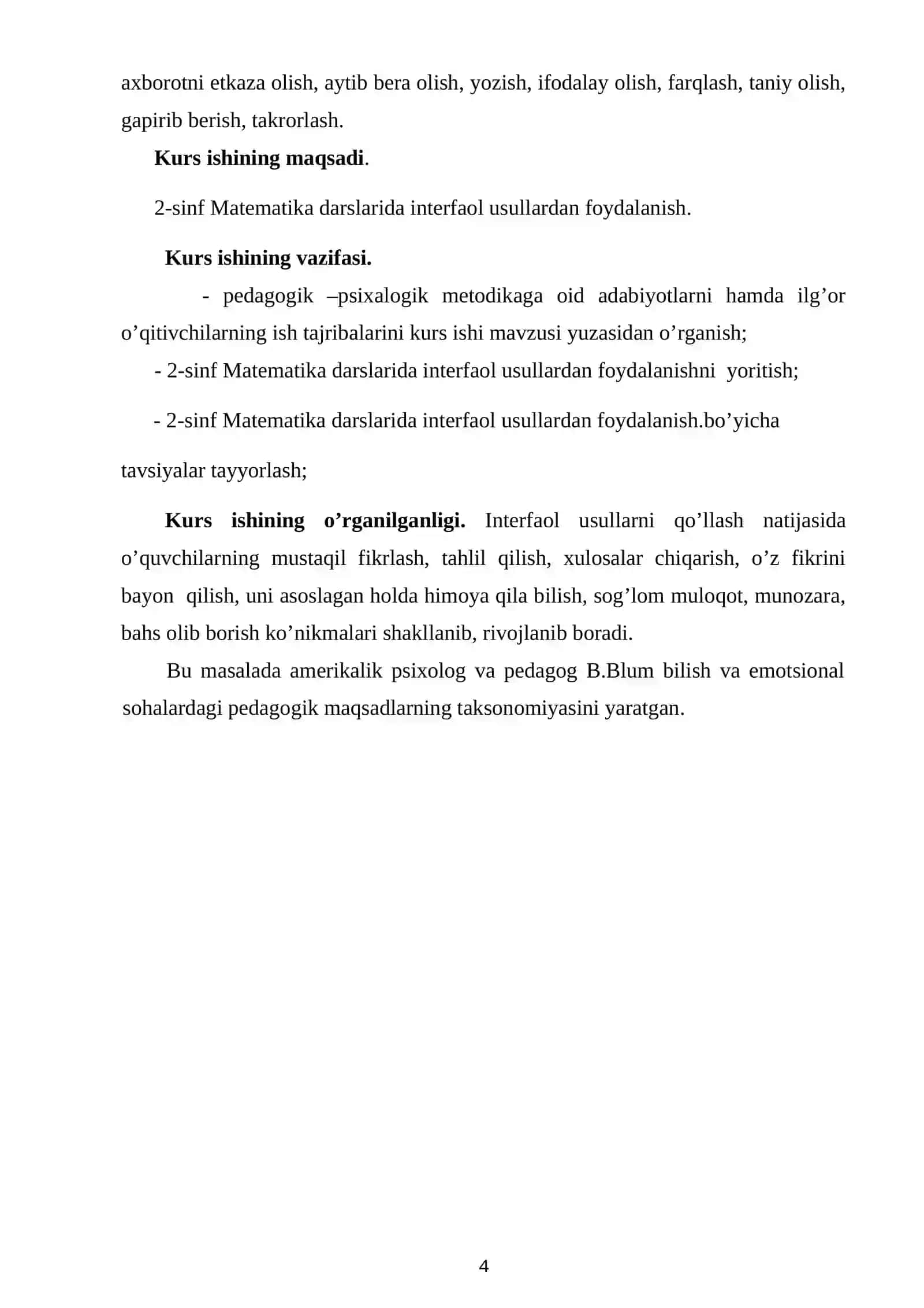 4-sinf Matematika darslarida interfaol usullardan foydalanish 4