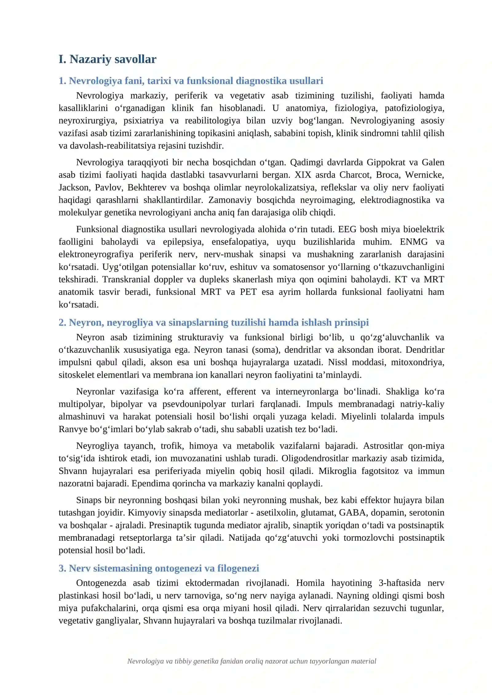 NEVRALOGIYA FANI ORALIQ NAZORAT SAVOLLARIGA 4