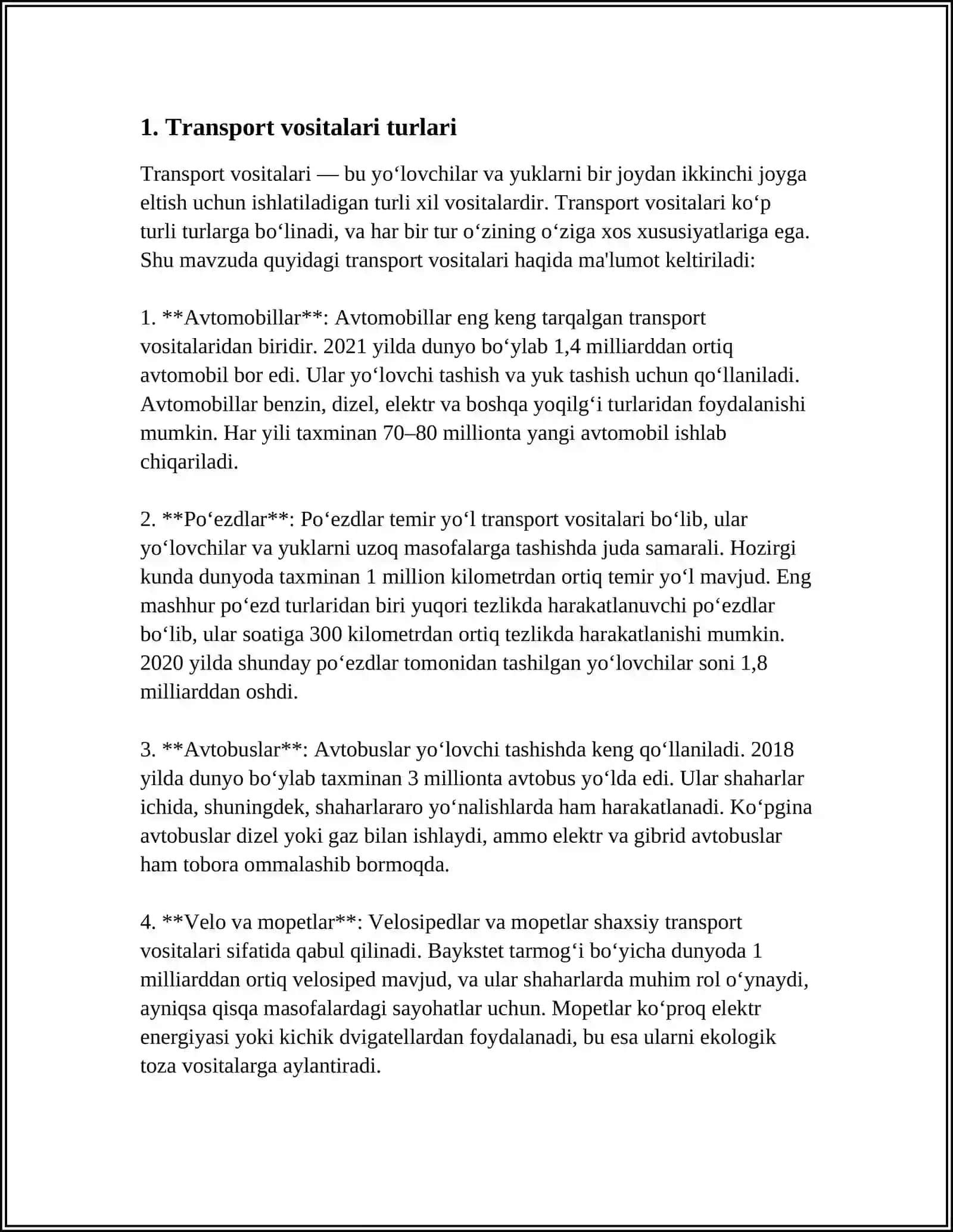 Transport vositalari turlari 4