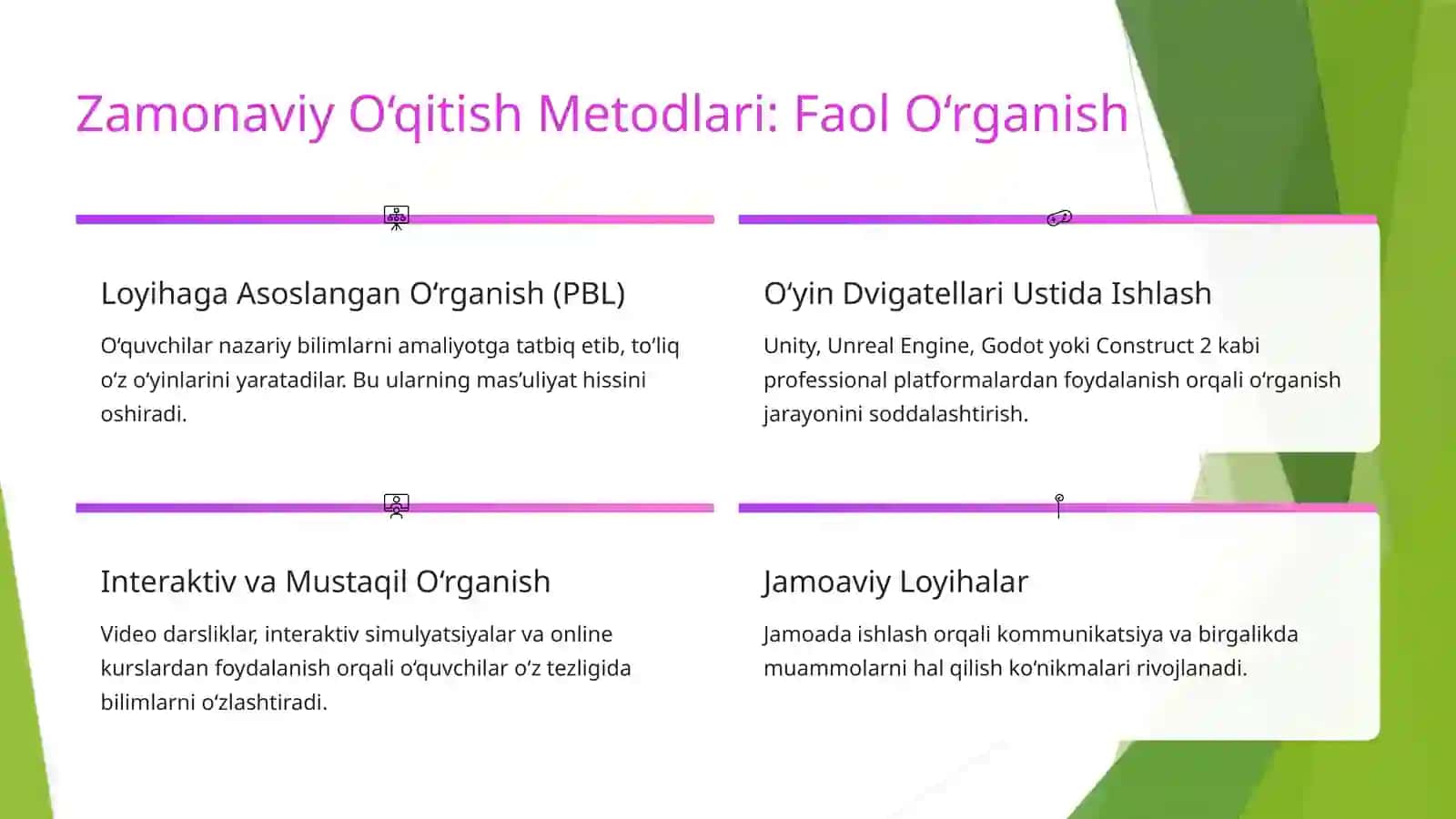 KOMPYUTER O‘YINLARINI YARATISHNI O’QITISH METODLARI 4