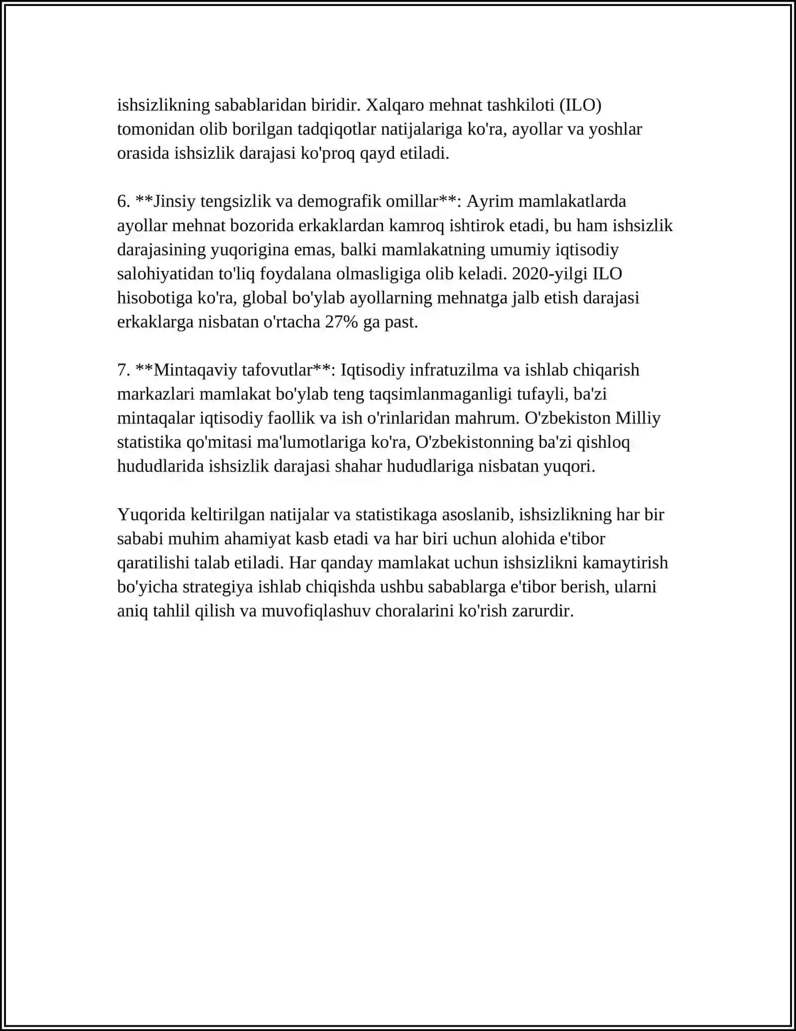 ISHSIZLIK SABABLARI, OQIBATLARI VA BARTARAF ETISH YO'LLARI 4