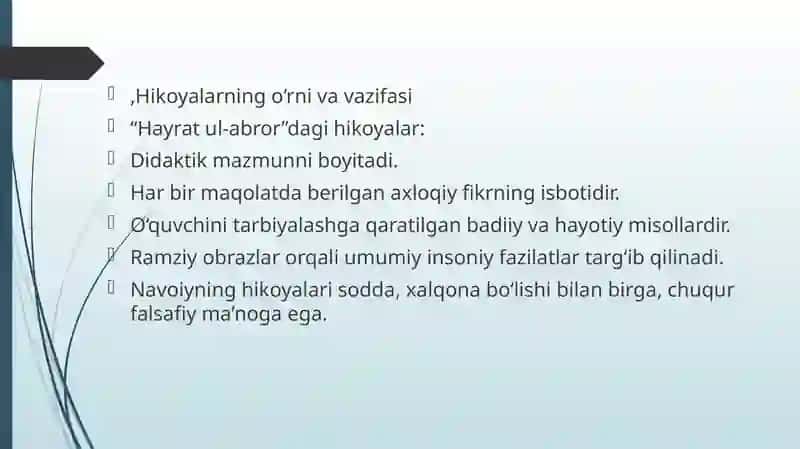 Hayrat ul-abror asaridagi hikoyalarni tahlil qilish 4