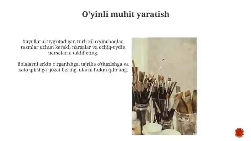 Bolalar ni ijodiy o'yinga tayyorlash 4