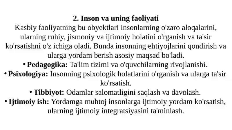 Kasbiy faoliyatning obyektlari 4