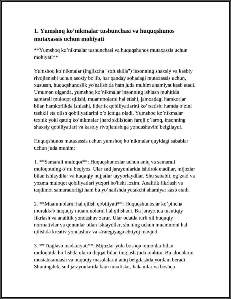 "SOFT SKILLS" (YUMSHOQ KO’NIKMALAR) MOHIYATI UNING HUQUQSHUNOS MUTAXASSIS SHAKLLANISHIDAGI ROLI VA ULARNING O’ZARO TO’LDIRUVCHI VA FARQLI JIHATLARI 4