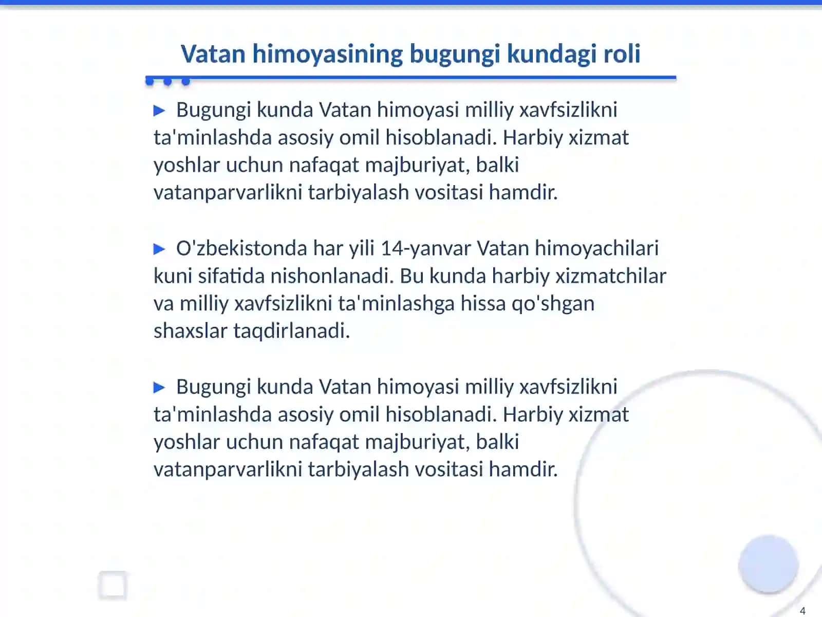 Vatan himoyasi- muqaddas burch. Grammatika 4