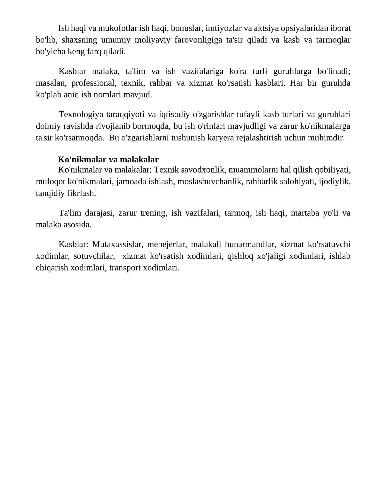 Kasblarning bolimlari turkumlari va guruhlari 4